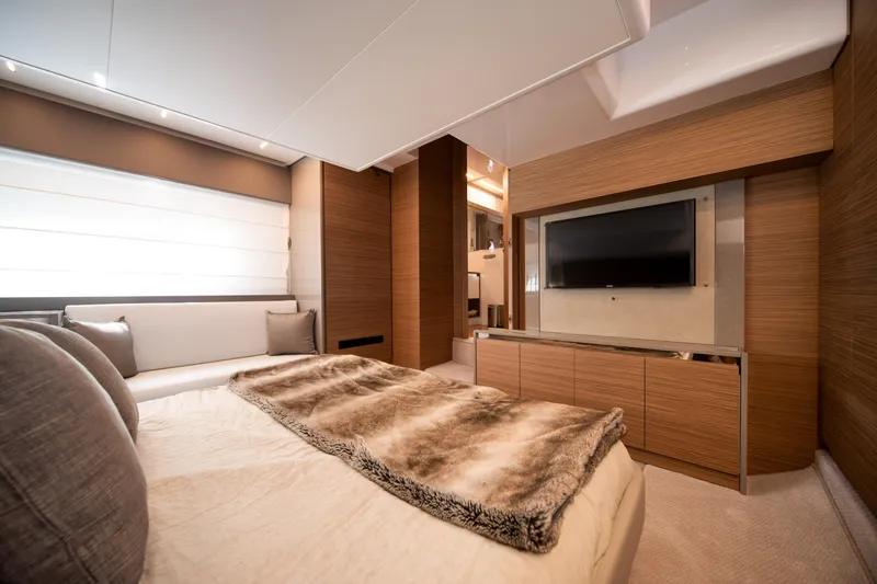 Slide: The Image of Luxurious bedroom interior of 2018 Ferretti Yachts 450 fly with modern decor and TV. - 21
