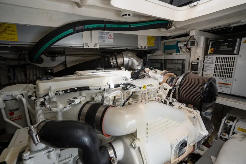 Slide: The Image of Engine room of 2018 Ferretti Yachts 450 Fly, showcasing detailed mechanical components. - 25