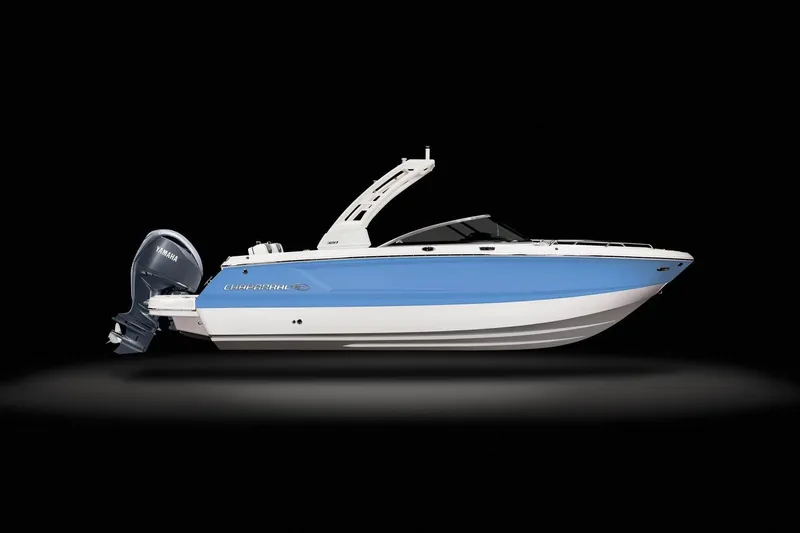 Slide: The Image of 2026 Chaparral 250 OSX boat, sleek design, white and gray exterior, modern features. - 14