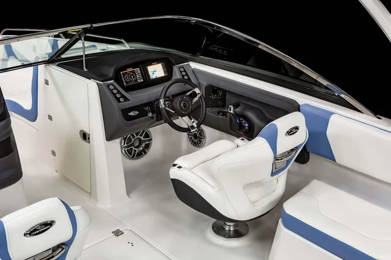 Slide: The Image of 2026 Chaparral 250 OSX boat interior with modern seating and sleek design. - 6