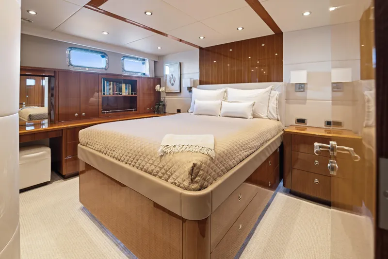 Slide: The Image of Luxurious cabin interior of 1990 Delta Expedition yacht with elegant wood finishes. - 24