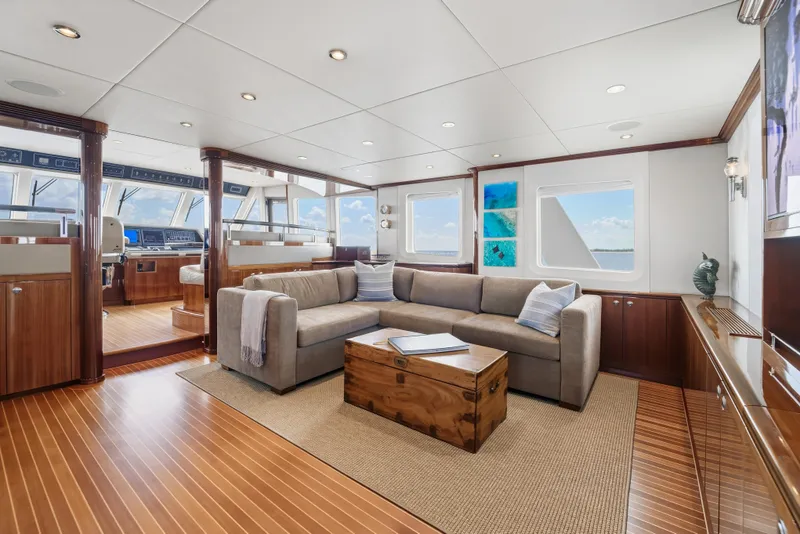 Slide: The Image of Luxurious interior of 1990 Delta Expedition yacht with modern furnishings and ocean views. - 30
