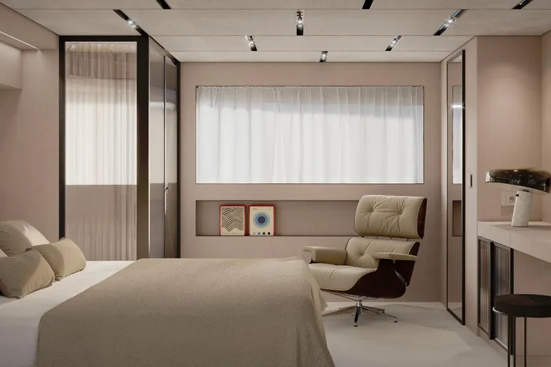 Slide: The Image of Luxurious interior of 2025 Bluegame BGM75 yacht with modern bedroom design. - 11