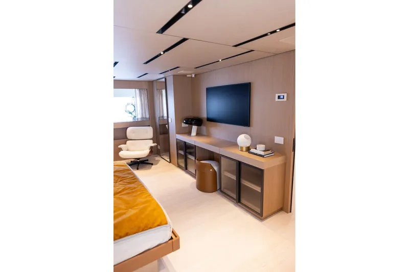 Slide: The Image of Luxurious interior of 2025 Bluegame BGM75 yacht with modern furnishings and decor. - 18