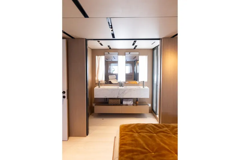 Slide: The Image of Luxurious bathroom interior of 2025 Bluegame BGM75 yacht with modern design elements. - 19