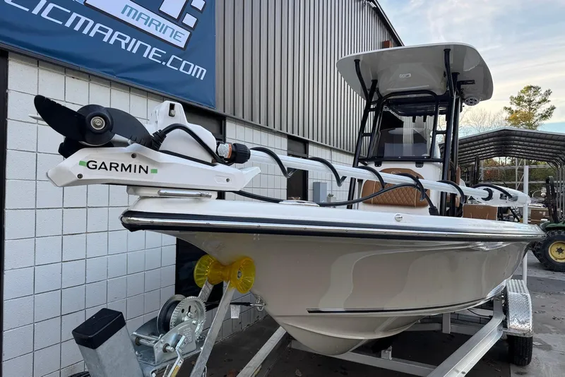 Slide: The Image of 2026 Key West 230 Bay Reef boat with Garmin equipment on trailer. - 5