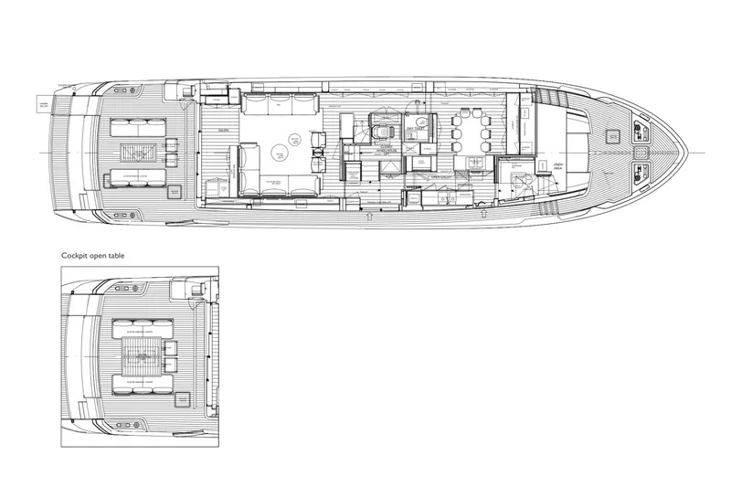 Slide: The Image of Floor plan of 2026 Sanlorenzo SL86A yacht, featuring detailed layout and cockpit open table. - 13