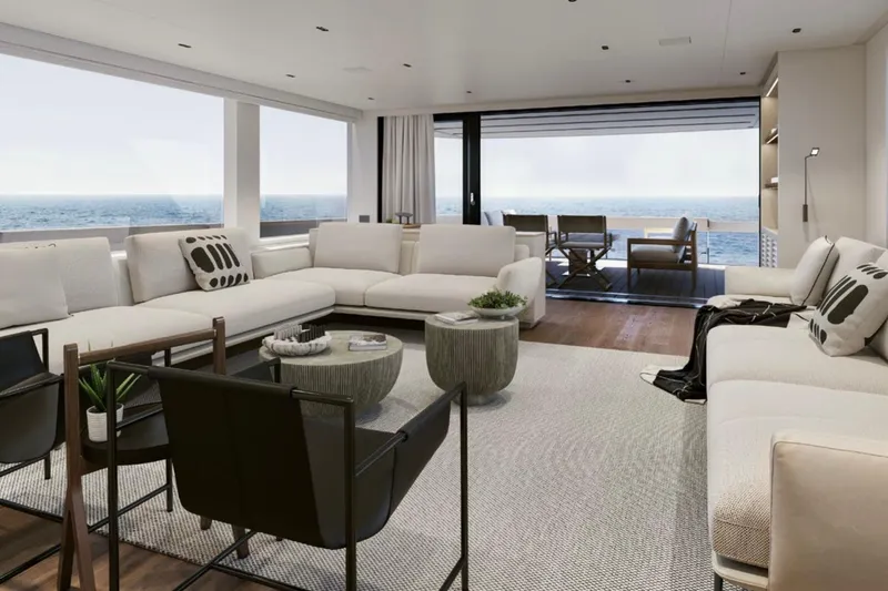 Slide: The Image of Luxurious interior of 2026 Sanlorenzo SL86A yacht with ocean view and modern furnishings. - 6