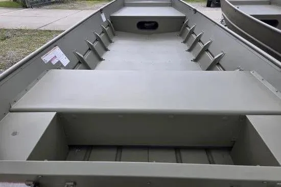 Slide: The Image of 2025 Lowe L1648 Jon boat interior, showcasing spacious seating and storage areas. - 4