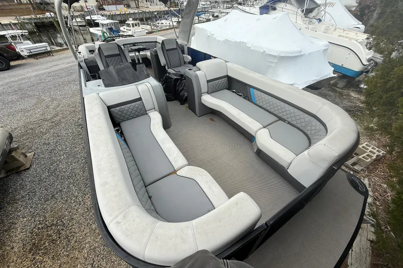 Slide: The Image of Manufacturer Provided Image: Top view of 2023 Godfrey AquaPatio 255 ULC pontoon boat interior layout. - 22