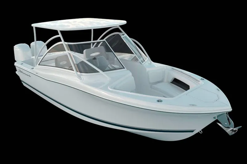 Slide: The Image of Interior of 2026 Albemarle 27 Dual Console boat, featuring a compact bathroom. - 16