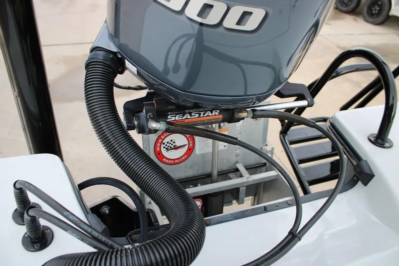 Slide: The Image of Boat engine with SeaStar hydraulic steering on a 2017 Blazer 2420. - 14