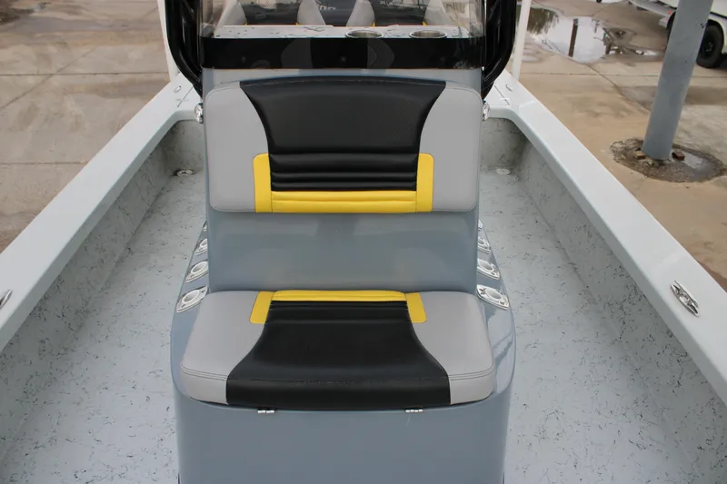 Slide: The Image of 2017 Blazer 2420 boat interior with stylish black and yellow seating. - 15