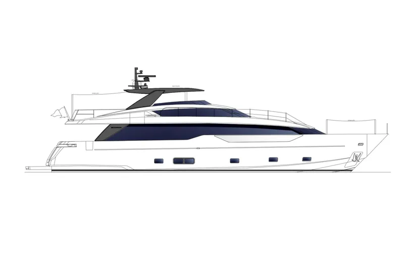 Slide: The Image of 2025 Sanlorenzo SL90A yacht side profile, sleek design with modern features. - 17
