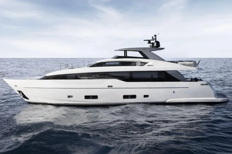 Slide: The Image of Luxury Sanlorenzo SL90A yacht cruising on open sea, 2025 model. - 3
