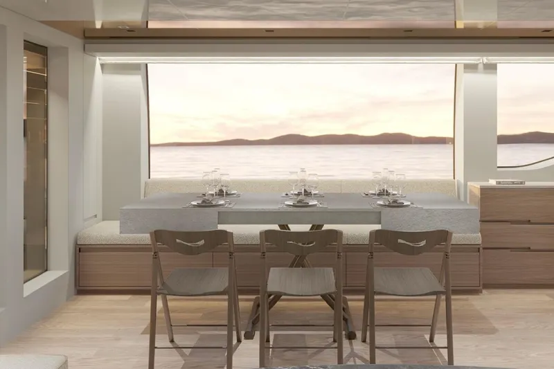 Slide: The Image of Luxurious dining area on 2025 Sanlorenzo SL90A yacht with ocean view. - 7