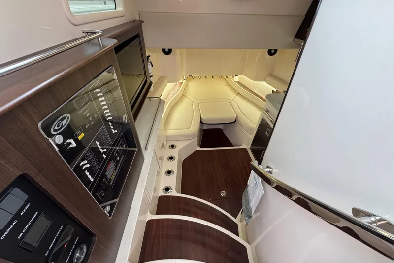 Slide: The Image of Luxurious interior of 2024 Grady-White Canyon 386 boat with modern amenities and wood accents. - 41