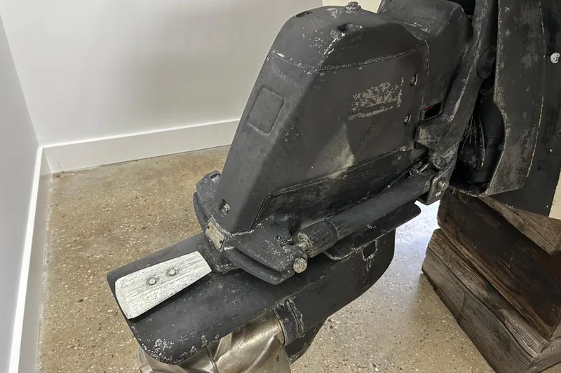 Slide: The Image of 2007 Hunt Yachts Harrier 25 engine detail, showcasing Volvo Penta outdrive. - 23