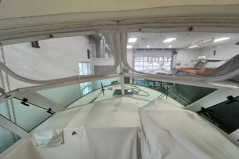 Slide: The Image of 2007 Hunt Yachts Harrier 25 in indoor storage, view from cockpit. - 7