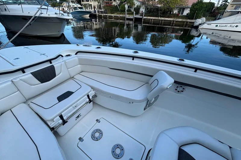 Slide: The Image of 2021 Wellcraft 302 Scarab helm with modern navigation and control systems. - 16