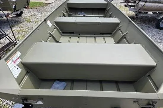 Slide: The Image of 2026 Lowe L1448 Jon boat, interior view, showcasing seating and storage compartments. - 6