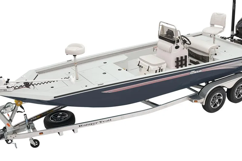 Slide: The Image of Manufacturer Provided Image: 2026 Ranger RB210 boat on trailer, featuring sleek design and modern seating. - 69
