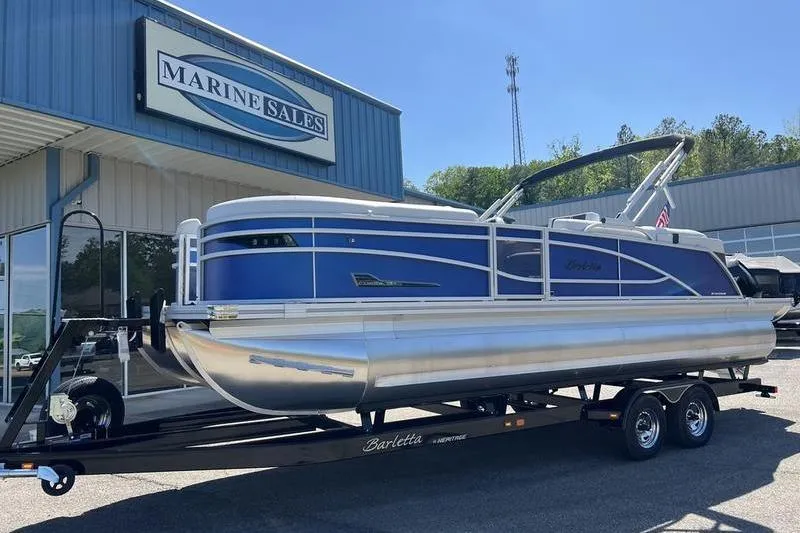 The Image of 2023 Barletta Corsa 23Q pontoon boat on trailer at Marine Sales dealership. - 1
