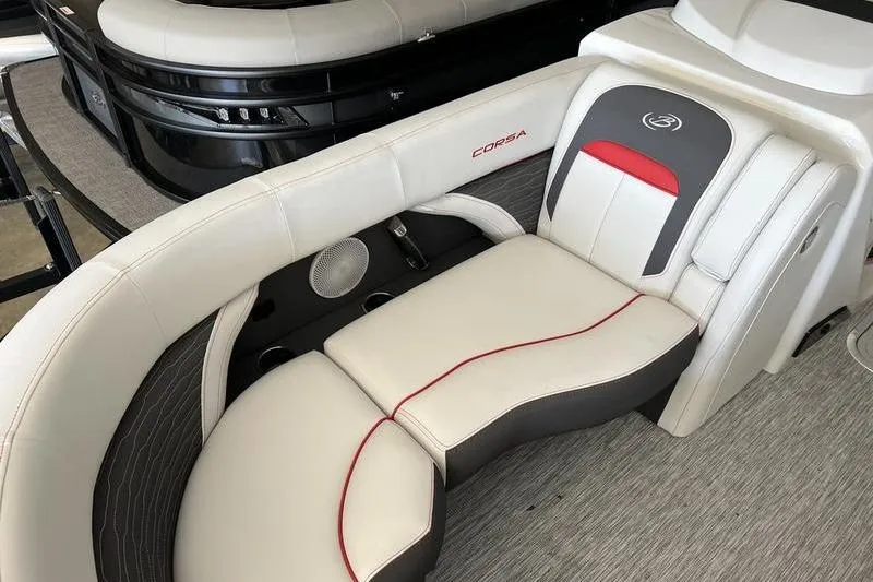 Slide: The Image of 2023 Barletta Corsa 23Q boat interior with stylish seating and modern design. - 10