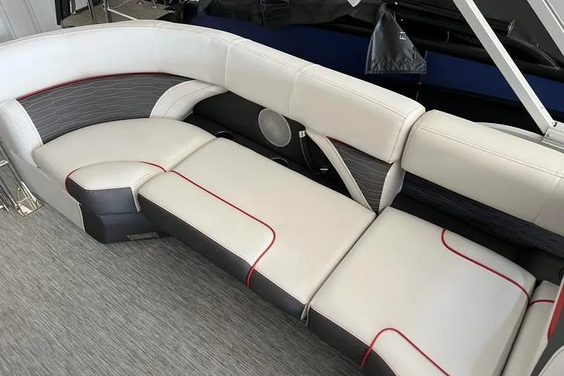 Slide: The Image of 2023 Barletta Corsa 23Q boat interior with stylish seating and modern design. - 15