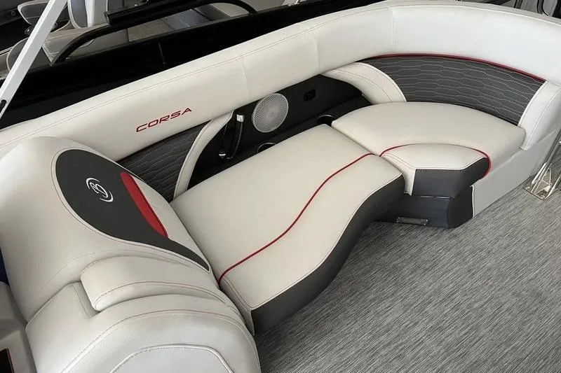 Slide: The Image of 2023 Barletta Corsa 23Q boat interior with stylish seating and modern design. - 16