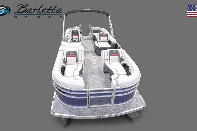 Slide: The Image of 2023 Barletta Corsa 23Q pontoon boat with spacious seating and sleek design. - 19