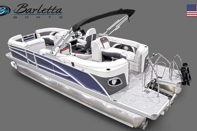 Slide: The Image of 2023 Barletta Corsa 23Q pontoon boat with sleek design and luxurious seating. - 4