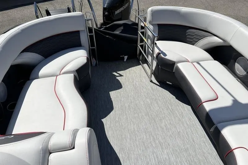 Slide: The Image of 2023 Barletta Corsa 23Q boat interior with stylish seating and modern design. - 5
