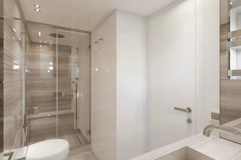 Slide: The Image of Luxurious bathroom interior on 2025 Sanlorenzo SX88 yacht, featuring modern shower and sleek design. - 13