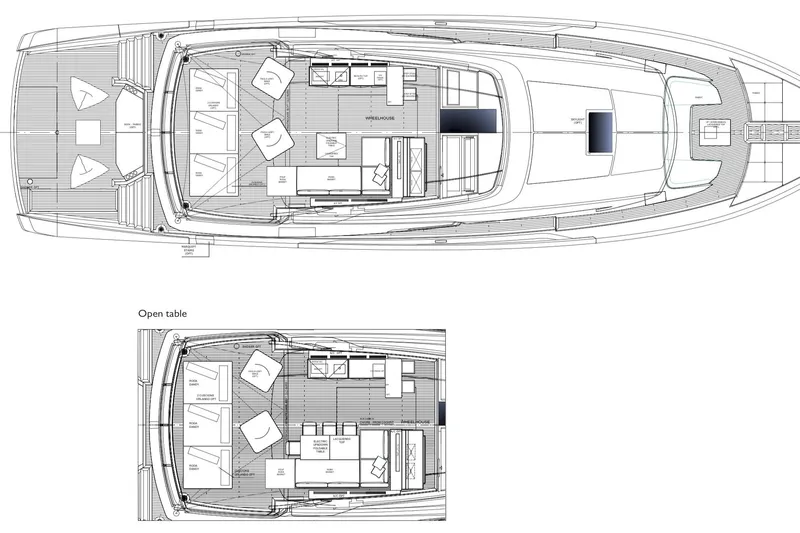 Slide: The Image of Deck layout of 2025 Sanlorenzo SX88 yacht, featuring open table and seating areas. - 19
