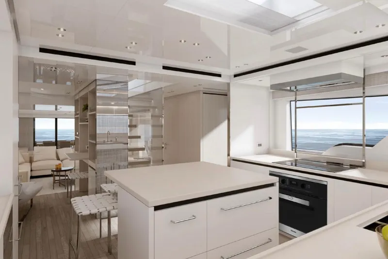 Slide: The Image of Luxurious interior of 2025 Sanlorenzo SX88 yacht with modern kitchen and ocean view. - 7