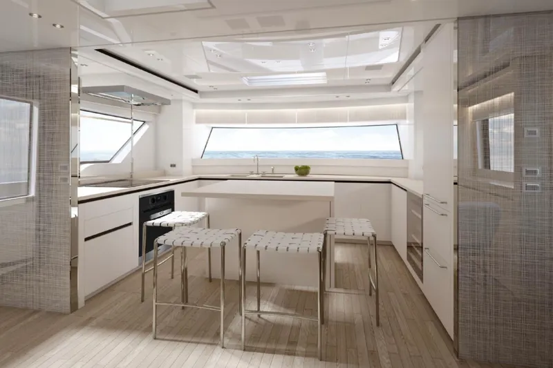 Slide: The Image of Luxurious interior of 2025 Sanlorenzo SX88 yacht with modern kitchen and ocean view. - 8