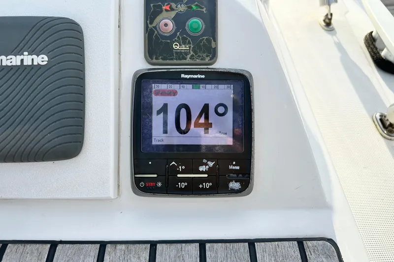 Slide: The Image of Raymarine display showing 104 degrees on Jeanneau Sun Odyssey 469, 2015 model. - 29