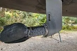 Slide: The Image of 2015 Jeanneau Sun Odyssey 469 sailboat propeller and rudder detail. - 43