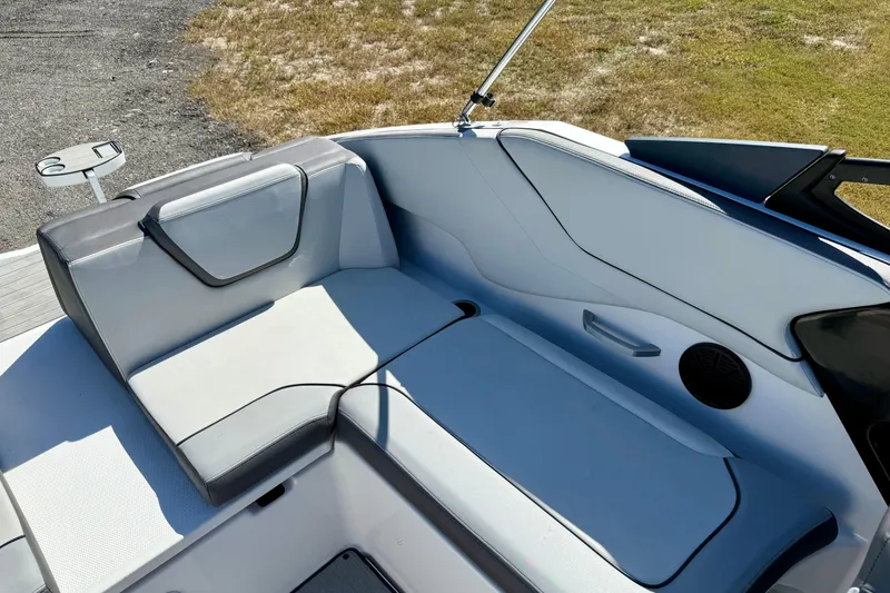 Slide: The Image of 2024 Yamaha Boats SX250 interior seating with modern design and comfortable upholstery. - 11