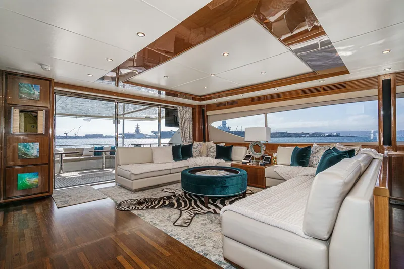 Slide: The Image of Luxurious interior of 2011 Princess 95 Motor Yacht with elegant seating and ocean view. - 36