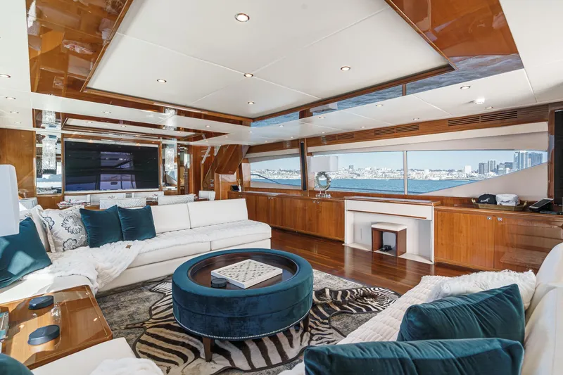Slide: The Image of Luxurious interior of 2011 Princess 95 Motor Yacht with elegant seating and ocean view. - 39