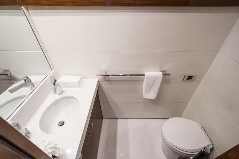 Slide: The Image of Luxurious bathroom in 2011 Princess 95 Motor Yacht with modern fixtures and elegant design. - 50