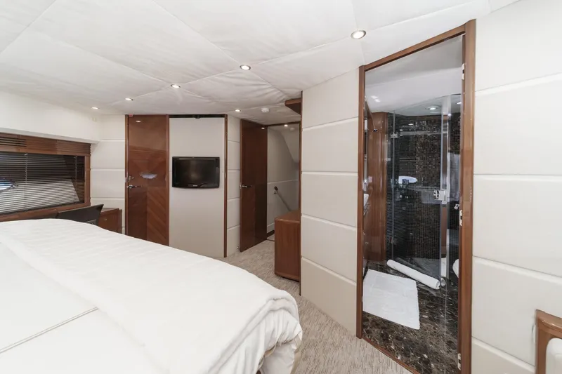 Slide: The Image of Luxurious interior of 2011 Princess 95 Motor Yacht with ensuite bathroom and modern amenities. - 53