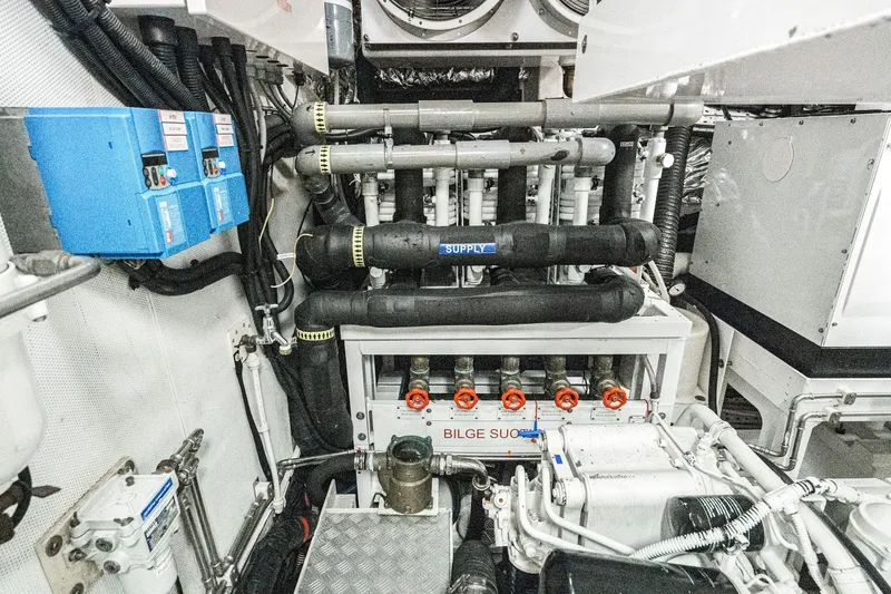 Slide: The Image of Engine room of 2011 Princess 95 Motor Yacht with pipes and control systems. - 69