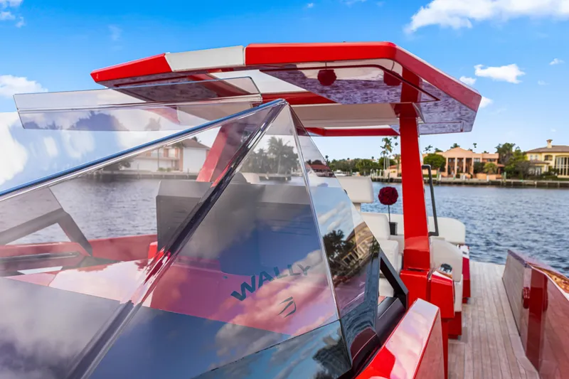 Slide: The Image of Red 2021 Wally 48 yacht on water, showcasing sleek design and modern features. - 10