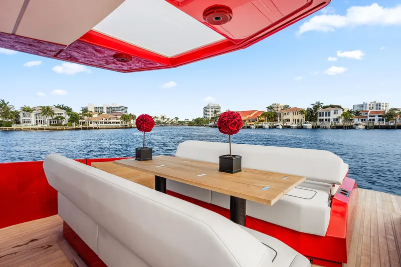 Slide: The Image of Luxurious 2021 Wally 48 yacht interior with elegant seating and waterfront view. - 27