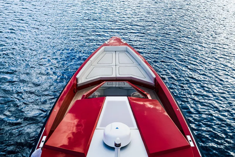 Slide: The Image of Red Wally 48 yacht on blue water, 2021 model, top view. - 9
