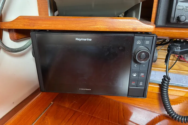 Slide: The Image of Raymarine navigation system on 1985 Chuck Paine Intrepid 40 Center Cockpit yacht. - 13