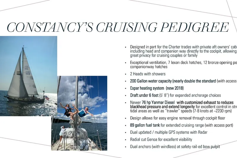 Slide: The Image of Sailboat brochure for 1985 Chuck Paine Intrepid 40, highlighting features and cruising capabilities. - 56